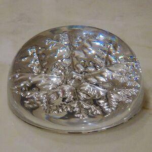 Vintage Cristal France Lead Crystal Dome Carved Snowflake Paperweight Xmas Decor